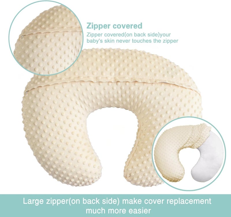 iEvolve Minky Nursing Pillow Cover Breast Feeding Pillow Cover Slipcover U Shape for Baby Boy Girl,Cover Only(Pillow & Pad Cover LightBeige, Pack of 2) - Image 3